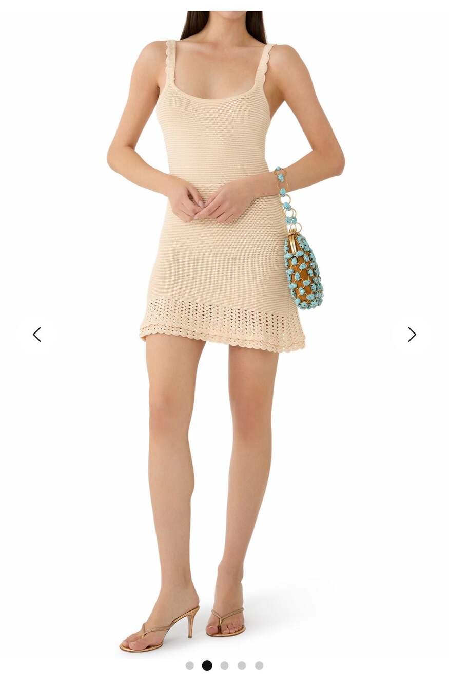 Devon Windsor Willamina Crochet Mini Dress Bone Nude Beige Small Beach Resort